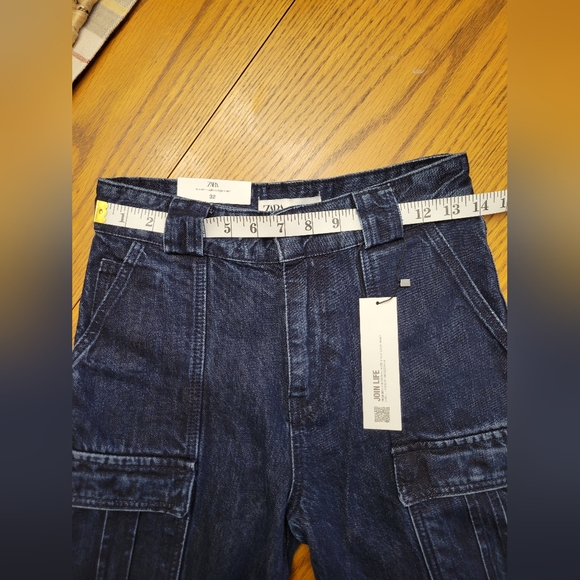 NWT Zara The Tailored Cargi Pant Slim Fit Flare Leg Mid Rise Dark Wash Size 0 - Picture 11 of 16